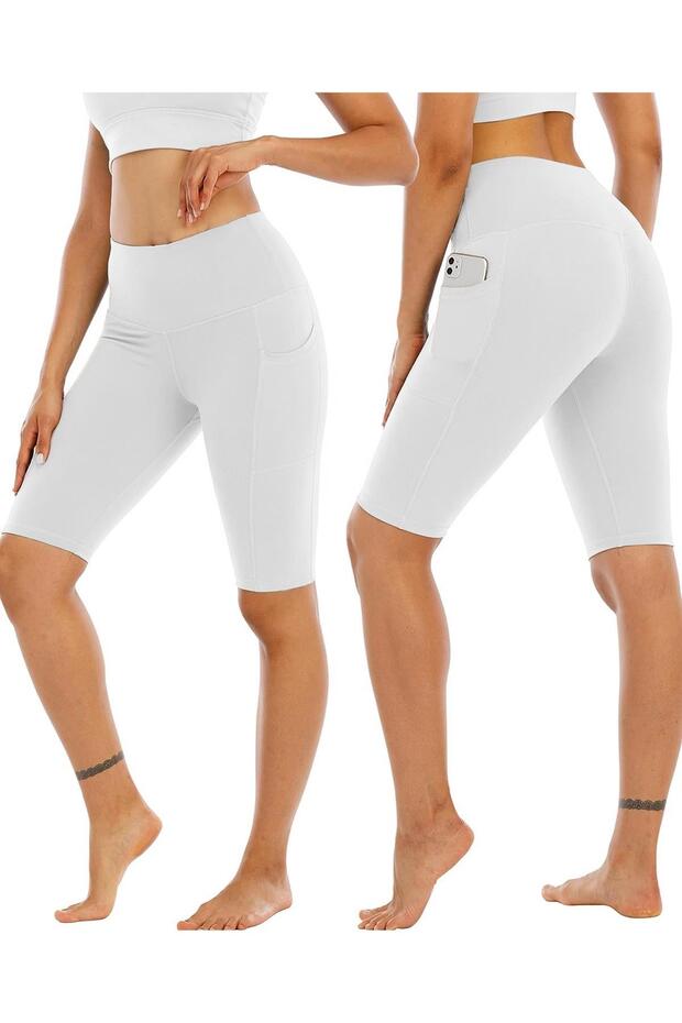 Women's High Waist Recovery Double Pocket Biker Shorts Short Sports Tights
