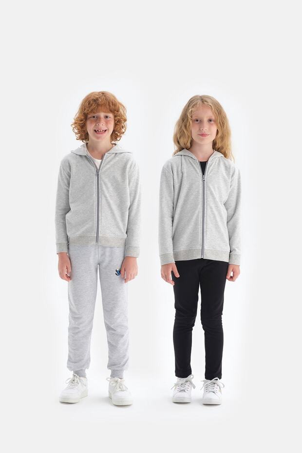 Gray Unisex Hooded Zipper Sweatshirt