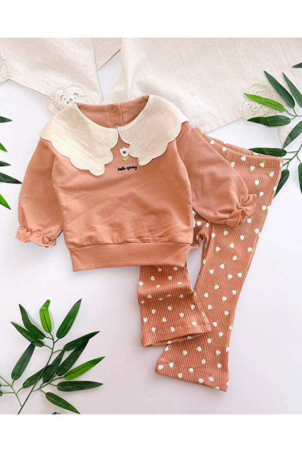 Hello Spring vintage collar detailed seasonal 2 piece set