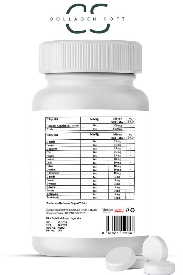 2'li Fırsat Hidrolize Tip 1, Tip 3 Kolajen Peptitler, Biotin Ve 15 Amino Asit İçeren 60 Tablet - 4