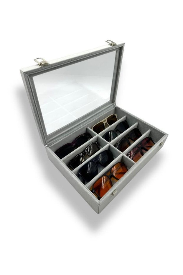 Richbox 8-Piece Glasses Box Alcantara Suede Gray