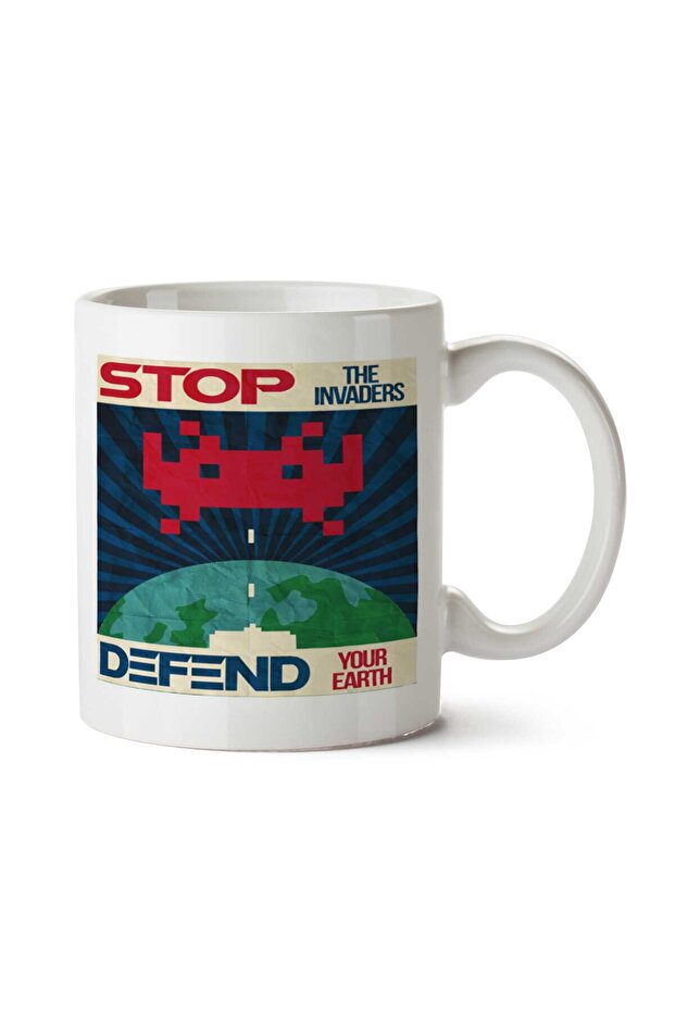 STOP THE INVADERS كوب مطبوع على الجانبين