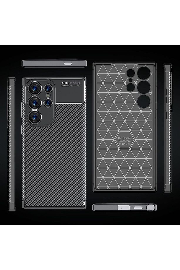 Samsung Galaxy S24 Ultra Kılıf Kamera Korumalı Karbon Desenli Ince Silikon Doku Zırh Armor Kapak - 5