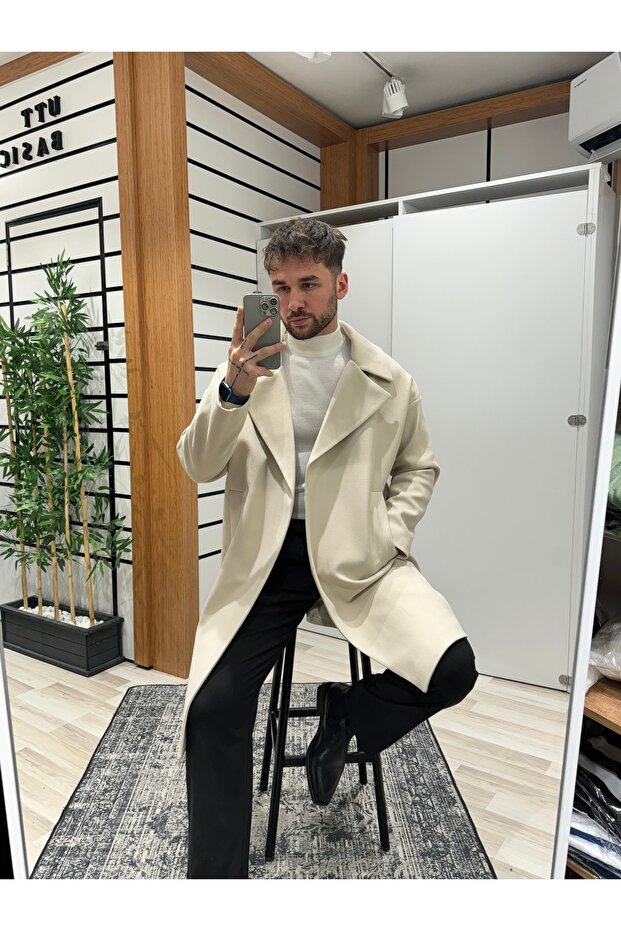 Bej Overisize Kaşe Kaban - 7