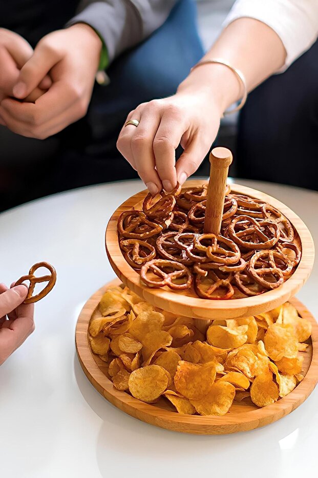 2 Katlı Bambu Servis Tabağı Sunumluk - 4