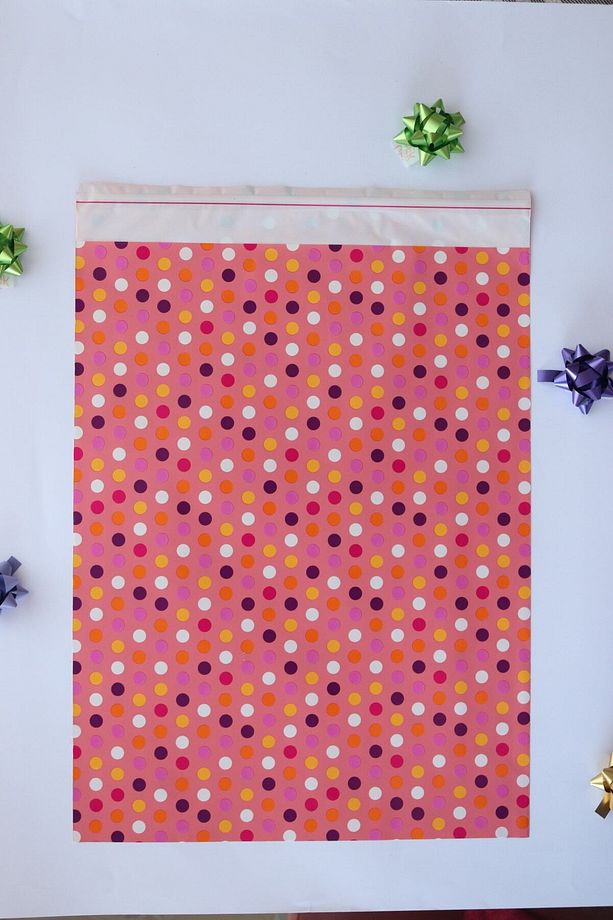 Kendinden Yapışkanlı/bantlı Hediye Paketi, Pembe-renkli Puantiye Yapışkanlı Poşet 5 Adet (35x50cm) - 7