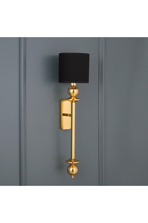 Gold Yellow Metal Body Black Color Cylinder Fabric Head Wall Lamp Sconce