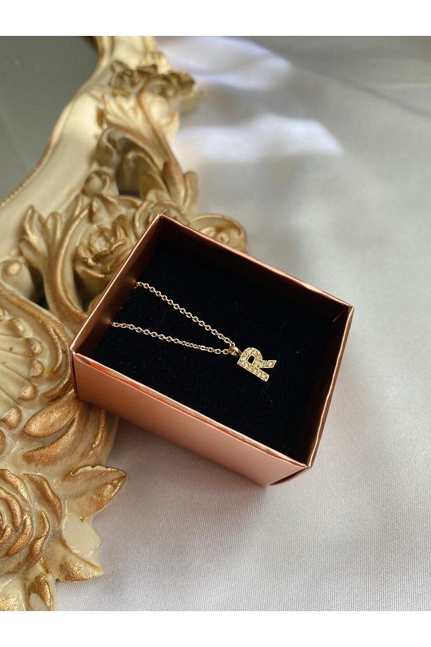 Zirkon Taşlı Minimal Gold R Harfli Kolye - 2
