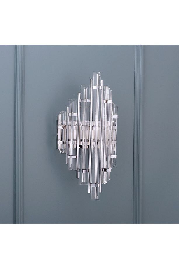 Cam Modern Krom Rengi Duvar Lambası Aplik - 1