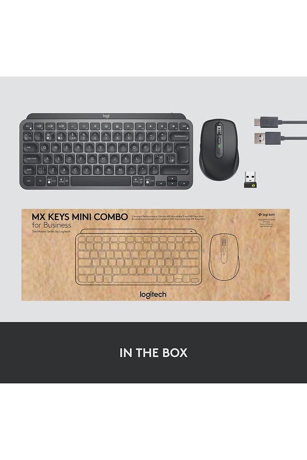 MX Keys Mini Combo Bolt Alıcılı Aydınlatmalı Kablosuz İngilizce Klavye ve MX Anywhere 3 Mouse Seti - 8