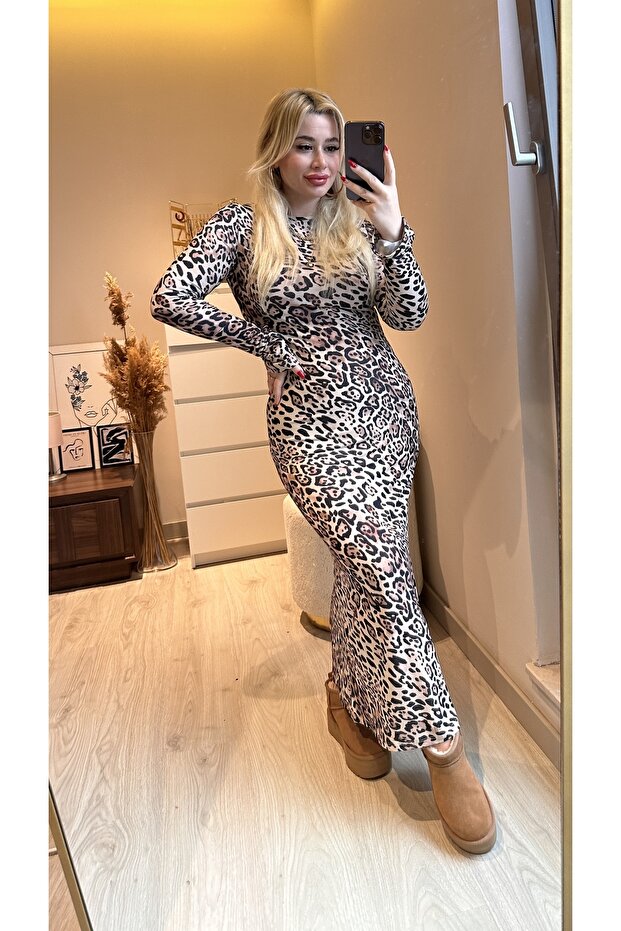 Selen Leopar Elbise - 1