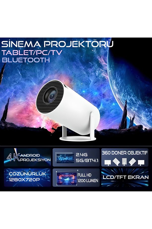 4K Android Led Projektör 1280*720P Taşınabilir Ev Sinema Projeksiyonu Wifi Akıllı Görüntü Sistemi - 1