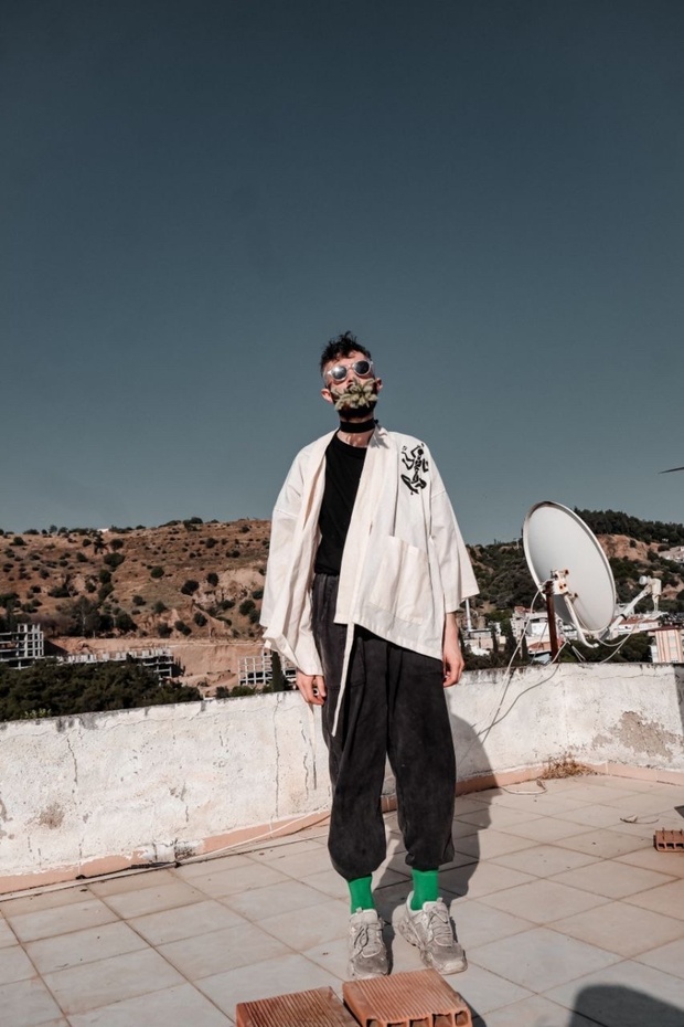Healer Krem Şile Bezi Handmade Boya Boho Kimono Hırka - 1