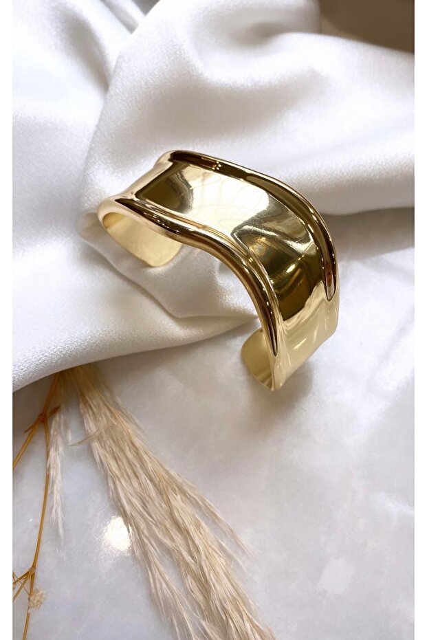 Gold steel handcuff bracelet