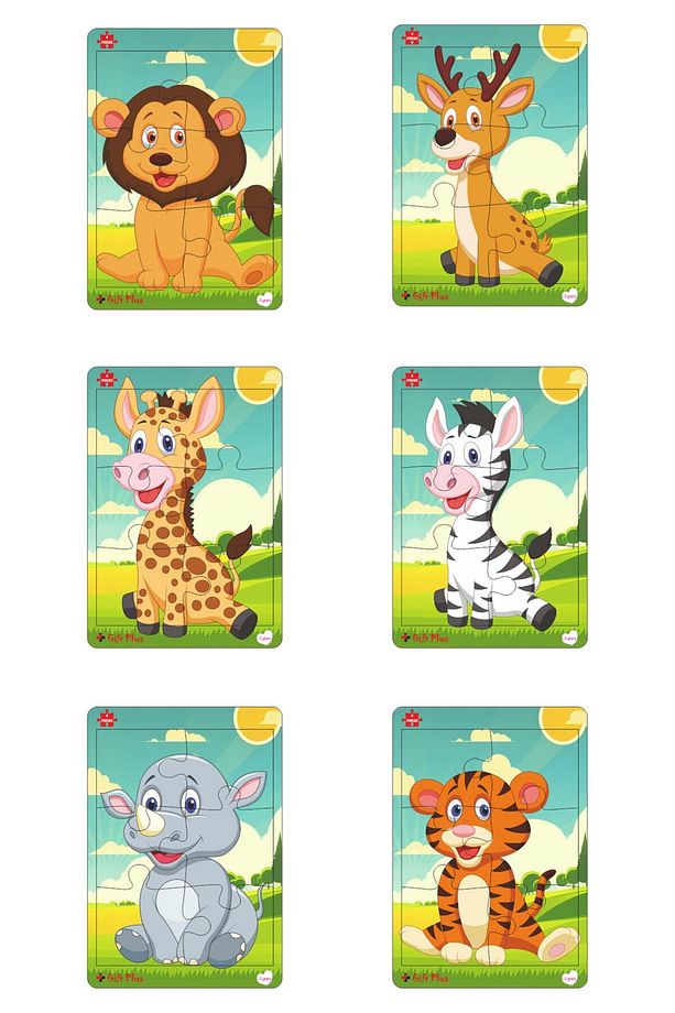Ahşap Puzzle 6'lı Set Hayvalar Eğitici Yapboz Puzzle Set 1 (6 parça) - 1