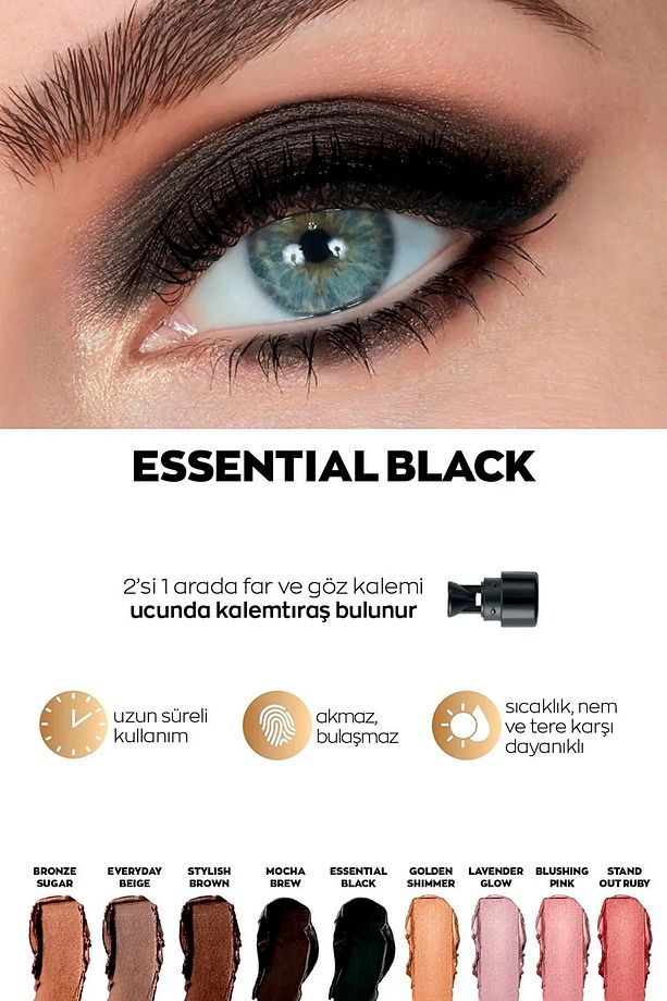 Power Stay Shadow Stick Kalem Far - Essential Black 2'li + Lovider Cep Aynası - 2