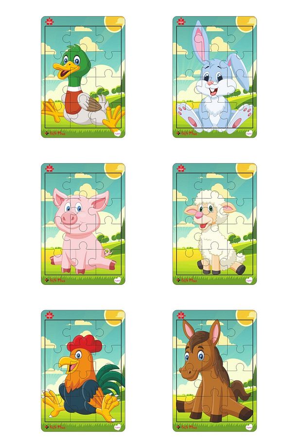 Ahşap Puzzle 6'lı Set Hayvalar Eğitici Yapboz Puzzle Set 2 (12 parça) - 1