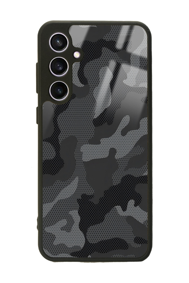 Glossy Phone Case for Samsung S23 Fe Black Camouflage Design