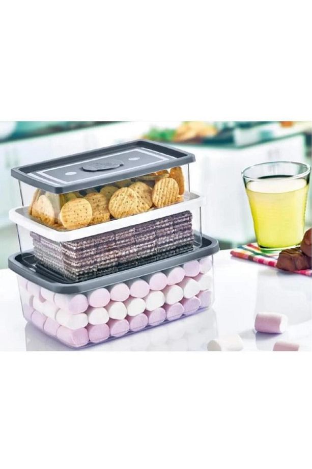 3’lü Dikdörtgen Erzak Saklama Kabı, Modüler Muhafaza Kutusu 3’lü Set (750ml,1000ml,1500ml) - 2