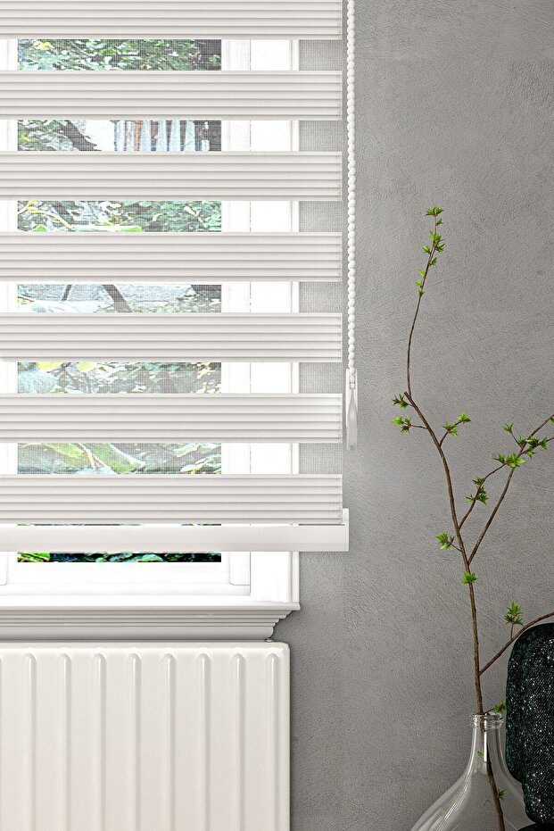 Beyaz Dar Pliseli Zebra Stor Perde - 1