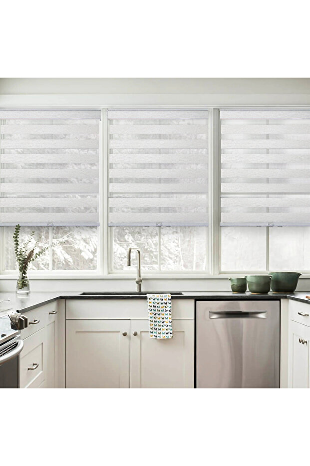 İthal Bambu Beyaz moden Zebra Perde - 1