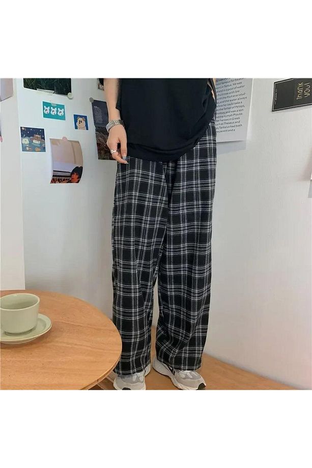 Y2k Ekose Kareli Wide Leg Unisex Eşofman Altı - 4