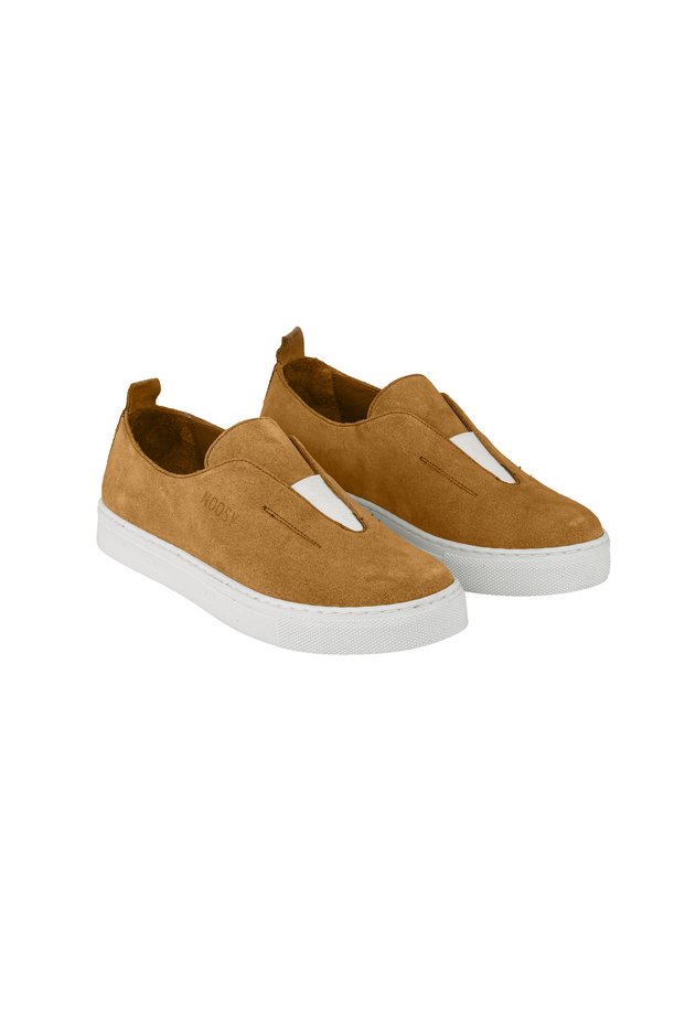 Genuine Leather Tan Suede Women's Sneakers with Rubber Detail