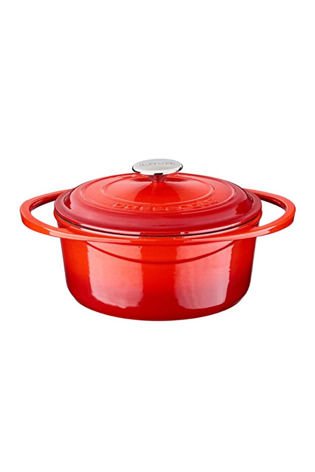 Cast Oval Pot.The size is 23x29cm.- Red