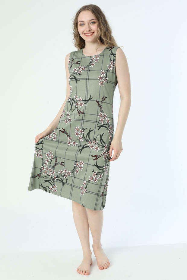 Desenli Askılı Cepli Örme Pamuklu Elbise - 2