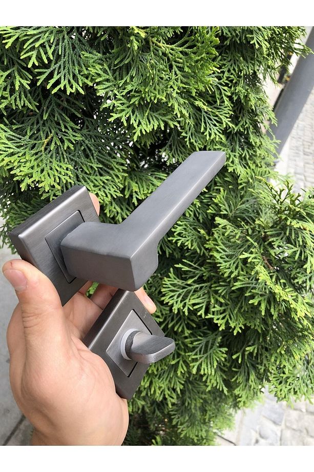 Lüx Anka Kare Rozetli Kapı Kolu ( WC-Banyo ) Mat Andresit - 5