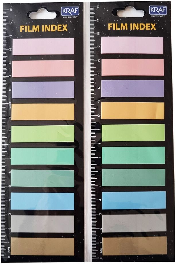2 Adet Kraf Film İndex Post-it Yapışkanlı Not Kağıdı 10'lu 13x44mm 200'lü (10 Renk X 20 Yaprak) - 1
