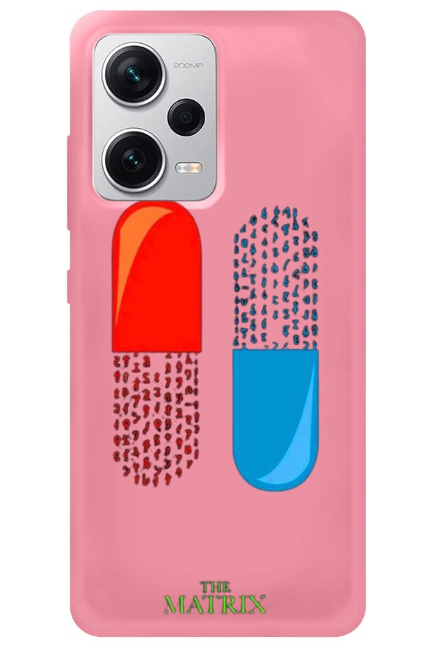 Xiaomi Redmi Note 12 Pro 5g Pink Premium Velvet Inside the Matrix Pill Patterned Silicone Phone Case