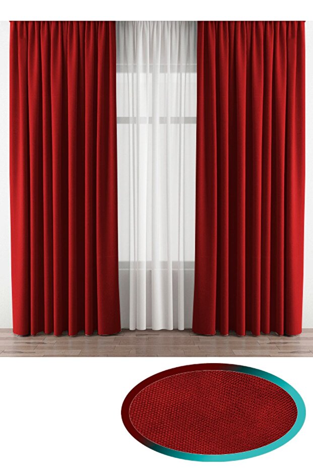 Red Velvety Fabric Extrafor Drawstring 1st Class Quality Single Wing Background Curtain - 1