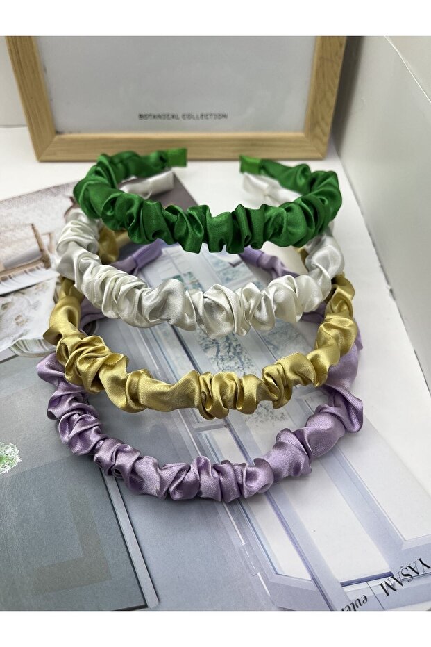 Satin Gathered Crown Set of 4 (Green White Yellow Lilac)