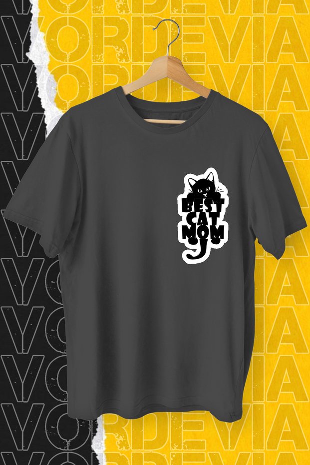 Best Cat Mom Printed Black Oversize T-Shirt