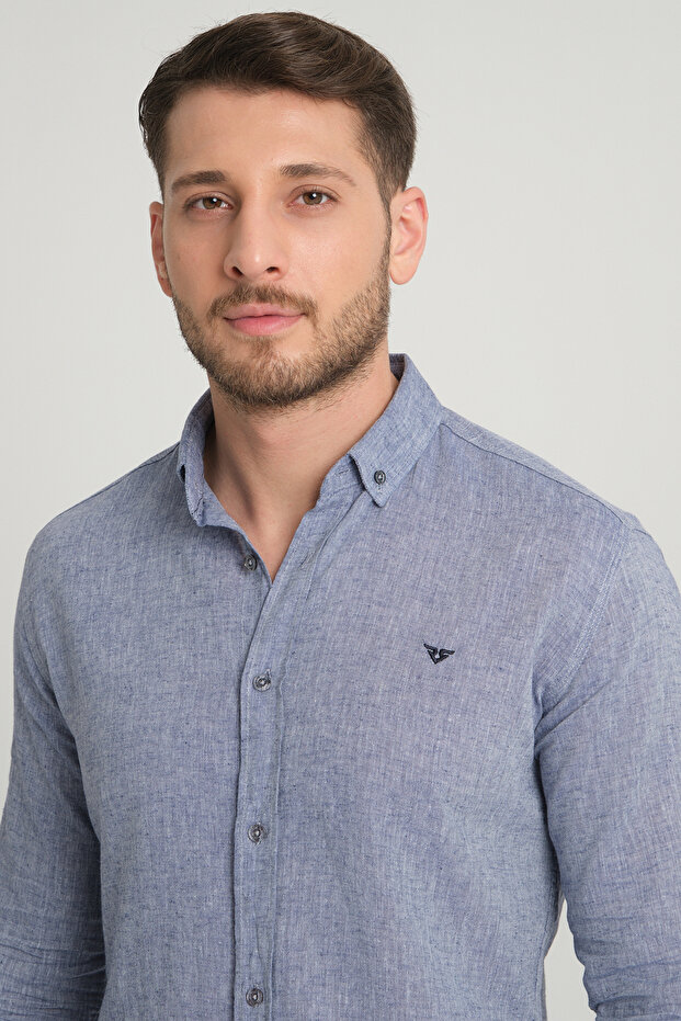 Men's Washed Linen Basic Shirt Slim Fit 2198