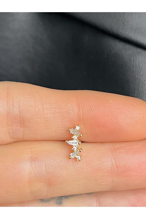 Çelik Baget Taşlı Kıkırdak Helix Tragus Piercing(1adet) - 3