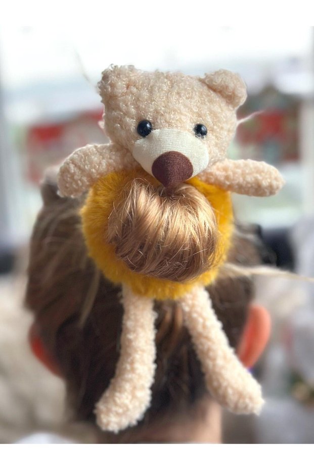 Cute 3D Dimensional Toy Plush Furry Large Bear Buckle Elastic Women's Children's Teddy Bear Buckle Yellow
