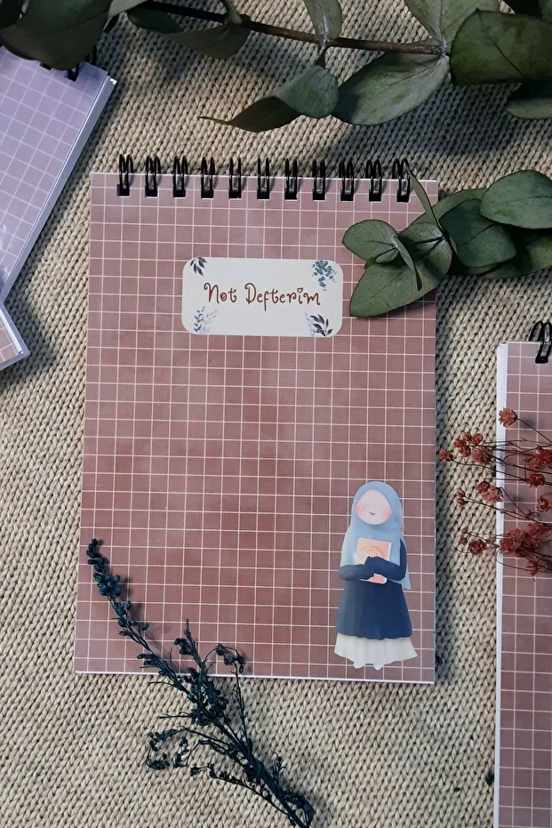 Green Hijab Girl / A-6 Tel Spiralli Kareli Not Defteri Notepad . Memo Pad, Bloknot , Ramazan - 5