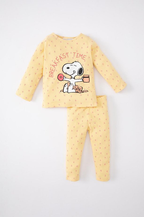 Kız Bebek Pijama Takımı Snoopy Fitilli Kaşkorse Uzun Kollu Üst Uzun Alt B9781a524sp - 1