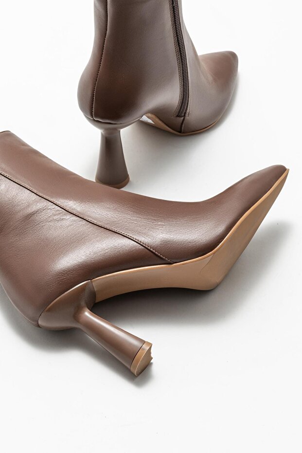 Kahve Deri Kadın Topuklu Bot - 3