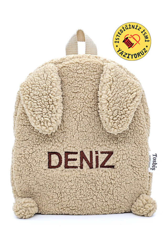 Tosbiş [ Istediğiniz Ismi Yazıyoruz ] Tavşan Bej 0 - 8 Yaş Anasınıfı Kreş Çocuk Okul / Sırt Çantası Peluş