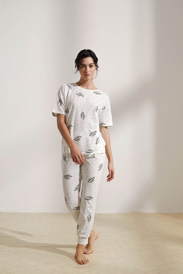 Kadın Pamuklu Uzun Pijama Takımı - 1