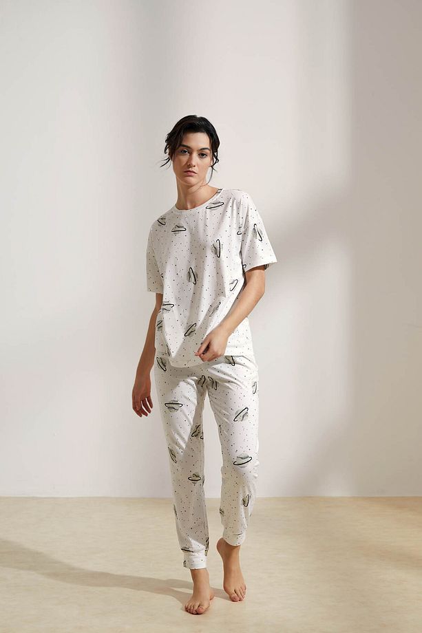 Kadın Pamuklu Uzun Pijama Takımı - 5