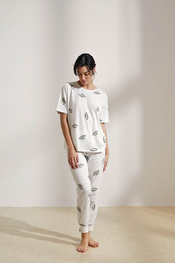 Kadın Pamuklu Uzun Pijama Takımı - 3