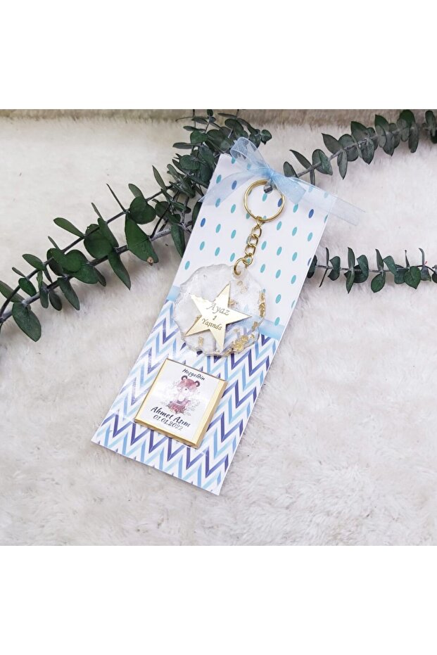 30 Pieces of Epoxy Keychains and Chocolate Baby Favors on Paper, Circumcision Favors-