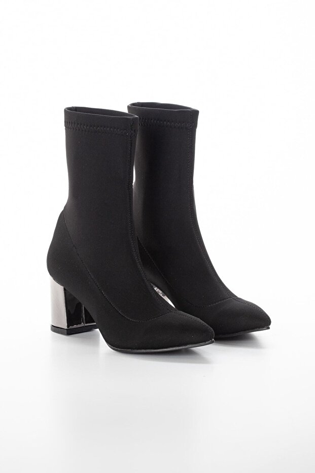 Kadın Streç Siyah Bot Parlak Topuklu Dalgıç Kumaş Bot 6 Cm Topuklu Bot&bootie - 3