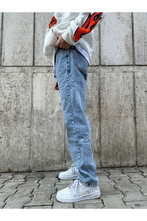 Erkek A Plus Yüksek Kaliteli Kar Yıkama Premium Mavi Baggy Pantolon - 4
