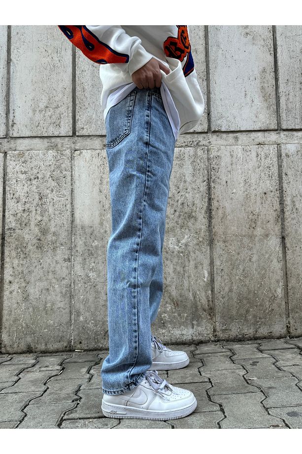 Erkek A Plus Yüksek Kaliteli Kar Yıkama Premium Mavi Baggy Pantolon - 3