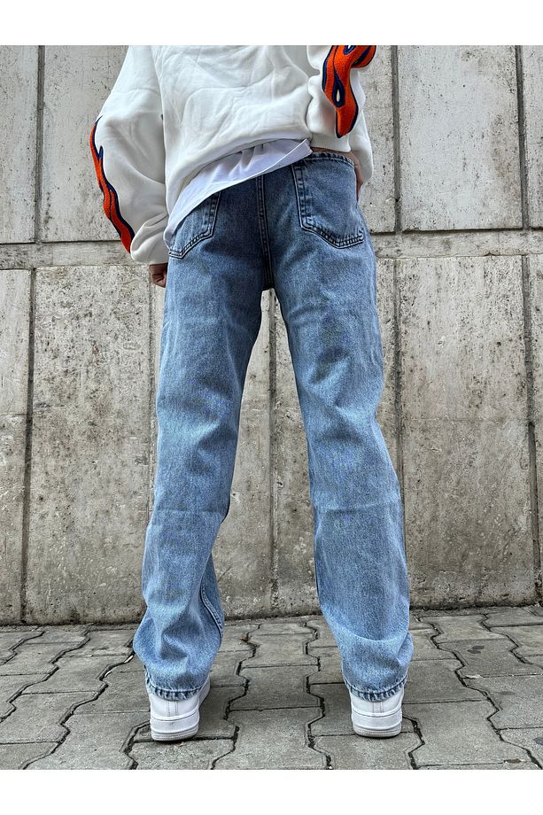 Erkek A Plus Yüksek Kaliteli Kar Yıkama Premium Mavi Baggy Pantolon - 2